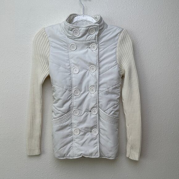 JJAlways Women’s Cream/White Mixed Media Double-Breasted Jacket US S - Picture 1 of 11